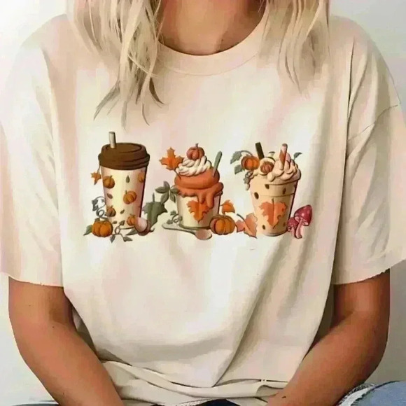 NEW FALL T-Shirt Pumpkin Spice Latte coffee fall pumpkins graphic - Picture 1 of 4
